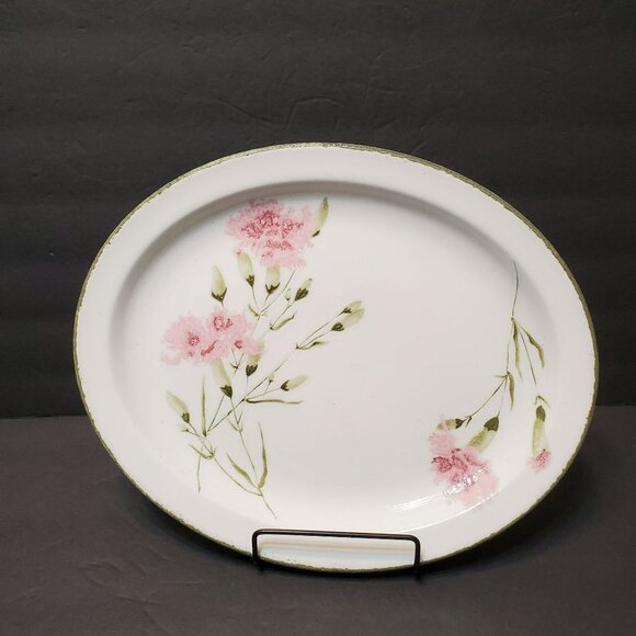 Stonehenge Midwinter Invitation Oval Serving Platter Floral Pink Carnation 12" - Picture 1 of 7